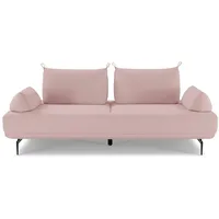 KAWOLA Sofa CANE Schlafsofa Daybed mit 2 Armlehnkissen Stoff lila