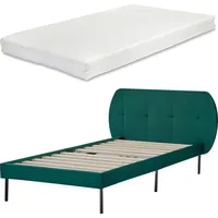 [en.casa] Polsterbett Porvoo mit Matratze Samt 90x200 cm Dunkelgrün