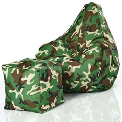 Green Bean© 2er Set Sitzsack + Hocker "Cozy+Cube" - fertig befüllt - Bean Bag Bodenkissen Sitzhocker Gamingstuhl Pouf - Camouflage Grün