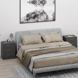 CASARIA Nachttisch Eloise 54x39x28cm Anthrazit LED 3 Schubladen Kabelführung Wandbefestigung Boxspringbett Schlafzimmer Nachtschrank Nachtkonsole Nachtkommode Holz