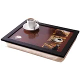 Dekoleidenschaft Knietablett "Kaffee" 43x33x7 cm mit Kissen, Laptoptablett, Betttablet, Schoßtablett, - Braun