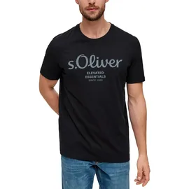 S.Oliver Herren T-Shirt - Basic, Logoprint, Rundhals, Baumwolle Schwarz S