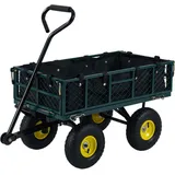 COSTWAY Bollerwagen, Gartenwagen Metall, bis 410 kg | faltbar | 4 herausnehmbare Seiten, Handwagen Klappbar mit verstellbarem Griff, Tasche & Luftreifen, Transportwagen Plattformwagen Garten, Grün