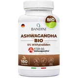 Bandini® Bio Ashwagandha KSM-66® - 180 Kapseln aus Withania Somnifera Pulver mit 5% Witanoliden - Hochdosiert mit 500mg je Kapsel – Hochwertige indische Schlafbeere - 6 Monate Vorrat - 100% Vegan