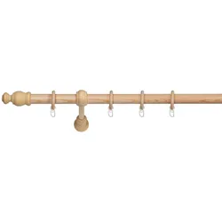 Ondeco Gardinenstange Holz 28mm 1-lauf Komplettgarnitur Vorhangstange Farbe: Kiefer, Größe: 120 cm
