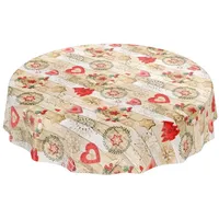 ANRO Tischdecke Weihnachtstischdecke abwaschbar Wachstischdecke Christmas Rot Beige Rund