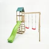 MaxPlay Holzklettergerüst mit Spielturm, Doppelschaukel und Rutsche,,