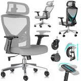 Kesser KESSER® Bürostuhl mit verstellbaren Armlehnen Drehstuhl mit Lendenwirbelstütze Rückenschonend Schreibtischstuhl ergonomisch mit Kopfstütze Office Chair Wippfunktion bis 125° mit 5x Gummirollen