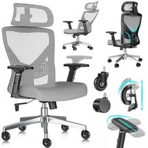 Kesser KESSER® Bürostuhl mit verstellbaren Armlehnen Drehstuhl mit Lendenwirbelstütze Rückenschonend Schreibtischstuhl ergonomisch mit Kopfstütze Office Chair Wippfunktion bis 125° mit 5x Gummirollen