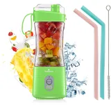 Smoothie Mixer to go,Vaeqozva 380ml Tragbarer Mixer Mixer Smoothie Maker to go,USB Wiederaufladbarem Portable Blender mit Silikonstrohhalm,Tragbarer Saftmixer für Outdoor Sport Reisen,grün