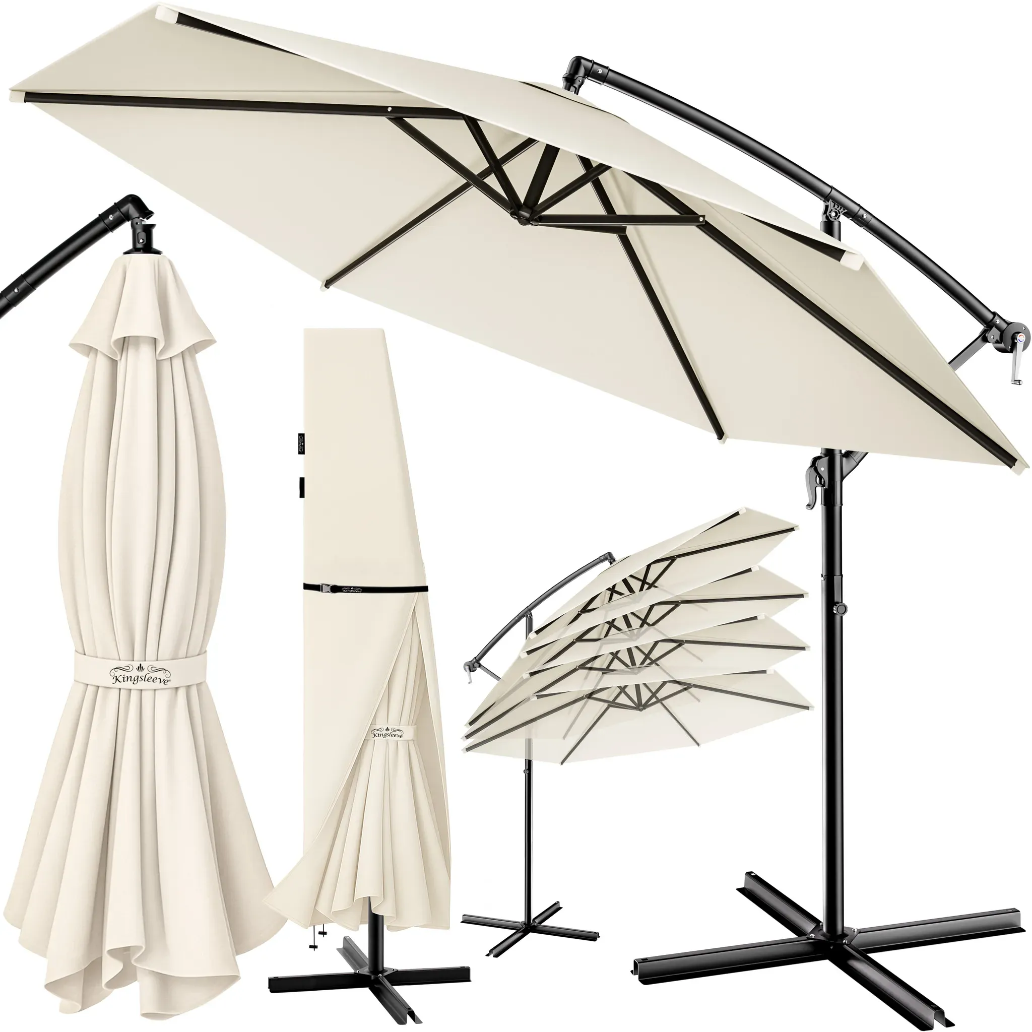 Cantilever parasol cream Ø300cm aluminium UV 80+ base
