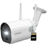 ieGeek Überwachungskamera 2K/3MP Überwachungskamera Aussen Akku WLAN Kabellose (Außenbereich Sicherheit, Baby Überwachung, Haustieren Überwachung, Innenbereich Sicherheit, Wild und Jagd, Überwachung, Außen/Innen IP Kamera Outdoor mit PIR Bewegungsmelder, 1-tlg., Farbnachtsicht, Funktioniert mit Alexa 2-Wege Audio, Benutzerdefinierten Bereich Lange Standby-Zeit) weiß