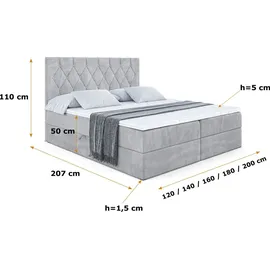 altdecor Boxspringbett mit Matratze und Lattenrost - VELANTO -BZ - 160x200 cm - Grau Monolith - Boxbett, Topper, Polsterbett mit Bettkasten, Bett m... - Hellgrau