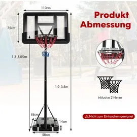 Costway Basketballständer Schwarz 130-305 cm