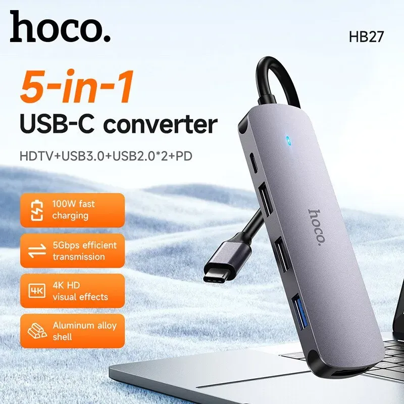 hoco HB27 USB-C-Hub – Metallgrau
