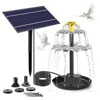 Solar Springbrunnen für Außen,Teichbrunnen mit 5 DüSen,4W Solarbrunnen Balkon,Solarspringbrunnen Aussen,Solar Brunnen für Garten,Teich,Vogel-Bad(Grauwit)