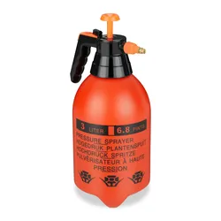Relaxdays Drucksprüher 3 L, einstellbare Messingdüse, Wasser & Unkrautvernichter, Sprühflasche Garten, orange/schwarz