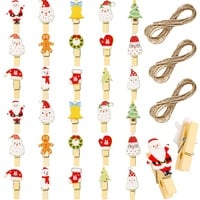 Kiiwah 30 Stück Weihnachten Holz Wäscheklammern Clips, Kleine Dekoklammern Holzklammern Für Weihnachten und Adventskalender Dekoration