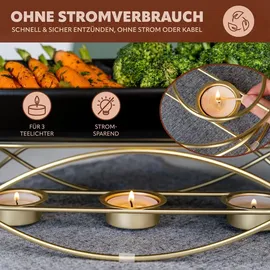 bremermann Speisenwärmer, für 3 Teelichter, ovale Warmhalteplatte, Stövchen, Gold