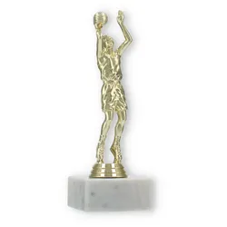 Pokal Kunststofffigur Basketballer gold auf weißem Marmorsockel 19,3cm