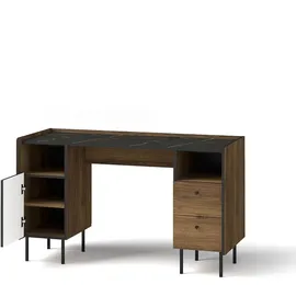 beautysofa | Schreibtisch PIANO | mit Tür, 2 Schubladen und Ablagen | Computertisch | Bürotisch | Arbeitstisch | Schwarz und Nussbaum | Modern Stil - Schwarz/Braun