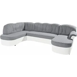DOMO collection Wohnlandschaft Kunstleder U-Form 3-Sitzer Silber/Weiß
