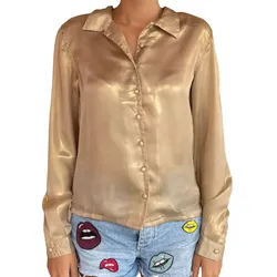 Les Tropeziennes Cali Damen Bluse Langarm-Bluse mit schimmerndem Stoff Transparente-Hemd-Bluse Sommer-Oberteil 232-0069 D Beige - M