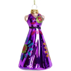 Christbaumschmuck 12,7cm Glas Blumenkleid Figur Handbemalt & mit Glitzer Weihnachtsbaum Anhänger Weihnachten Weihnachtsbaumschmuck Damen Kleid Lila