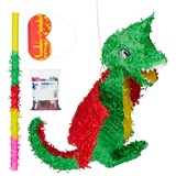 relaxdays Papierdekoration 4-tlg. Pinata Set Drache gelb|grün|rot