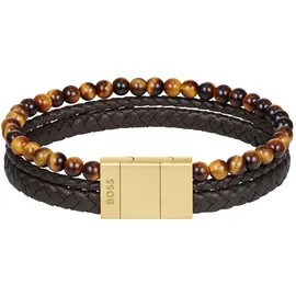 Boss SPHERE MIXED Lederarmband mit Onyx oder Tigerauge braun 19 cm