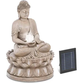 Hillvert Solar Gartenbrunnen Solarbrunnen Zierbrunnen Wasserspiel sitzende Buddhafigur - LED-Beleuchtung