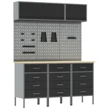 vidaXL Werkstattschrank Set 8-teilig Schwarz und Grau Stahl