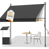 HOMEDEMO Klemmmarkise mit Einstellbare Handkurbel, Balkonmarkise ohne Bohren, Markise Sonnenschutz, UV-beständig & höhenverstellbar für Outdoor, Terrasse, Balkon, Garten, Dunkelgrau, 350 x 125-150 cm