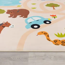 KADIMA DESIGN Kinderteppich Waschbar, mit Safari‐Straßen‐Muster, Mehrfarbig 80 x 150 cm