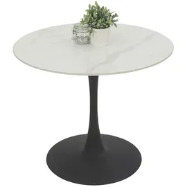 Hela Bistrotisch »PAOLA Esstisch rund, Säule, Bodenplatte, 90x76x90 cm, robuste Steinplatte, verschiedene Steinfarben, Pflegeleicht weiß Marmoroptik, Steinplatte-Sintered Stone 16mm Matt Maß Ø90x75cm