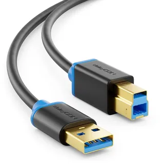 deleyCON 2m USB 3.0 Super Speed Kabel - A Stecker zu B Stecker - Datenkabel für bis zu 5 Gbit/s - Kompatibel mit z.B. Drucker, Scanner, Multifunktionsdruckern - Schwarz