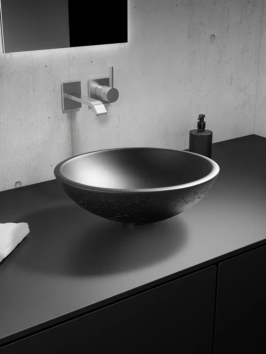 Glassdesign CIRCUS 43 Travertino Aufsatzwaschtisch TeknoForm - Travertino Schwarz