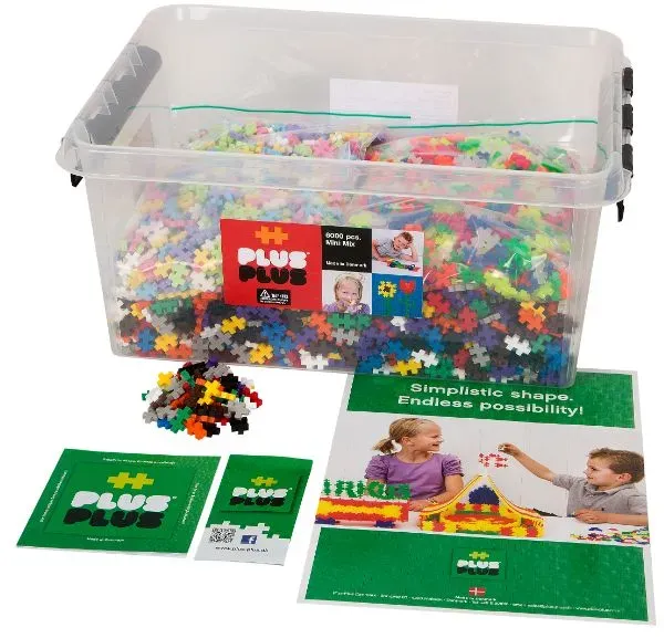 Plus-Plus Education Mix Bausteine-Set 6000 Teile bunt Kunststoff - inkl. Behälter, Inspirationsheft, ab 5 Jahren, waschbar