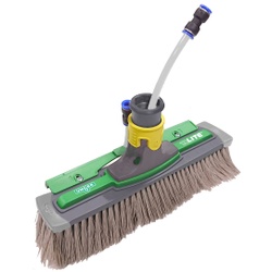 UNGER nLite Power Bürste, komplett, Reinigungsbürste mit Zusatzfunktionen, ungesplissene Borsten (grau), 28 cm