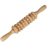 Relaxdays Massage Roller Holz, Massagestab mit 2 Griffen, manuelles Massagegerät für Rücken, Nacken, Arme & Beine, Natur, 5 x 38 x 5 cm