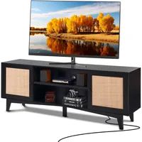 Vevor Rattan-TV-Ständer 191cm Fernseher Boho-TV-Schrank Fernsehschrank Schwarz