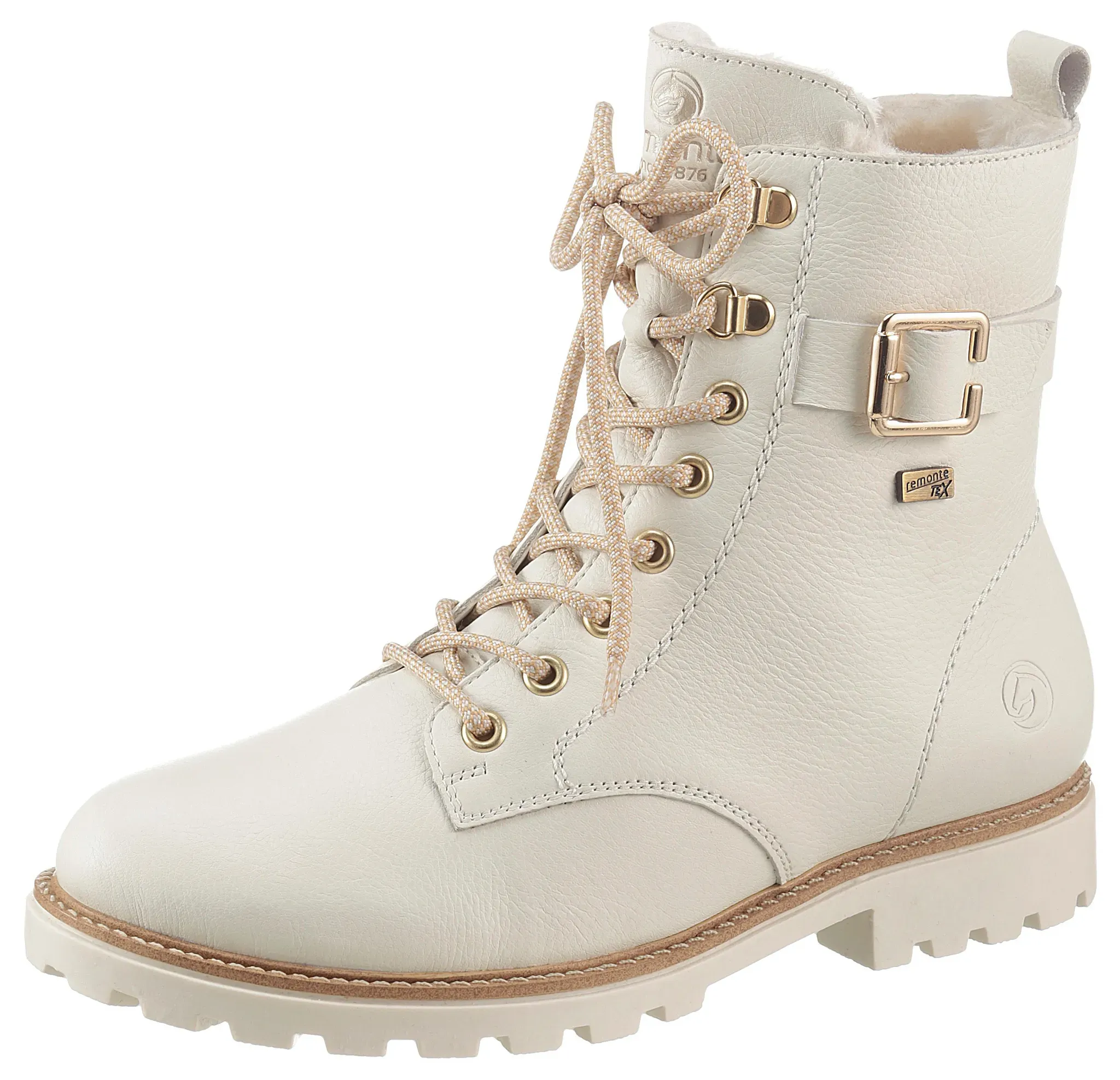 Winterboots REMONTE, Damen, Gr. 36, weiß, Leder, Schuhe Winterboots, Blockabsatz, Schnürboots, Outdoorschuh mit Zierschnalle