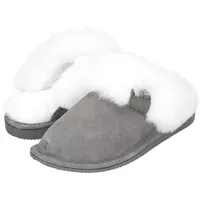Haftic Damen Hausschuhe Leder Lammfell Warm Winter Gefüttert Geschlossen Atmungsaktiv Weiche Sohle Handgemacht Schafswolle Schlappen Pantoffeln Schuhe (39, Grau/Weiß) - 39 EU