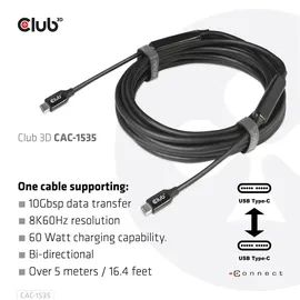 Club 3D USB 3.2 Typ-C zu Typ-C Kabel 5m 8K60Hz St./St. schwarz