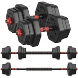 SONGMICS Hantel-Set Hanteln mit Verbindungsstange, Hexagon, Kurzhantelset, für Workout, Fitnesstraining, Gewichtheben für Zuhause, Fitnessstudio schwarz