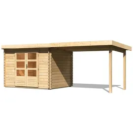 Karibu Gartenhaus San Antonio mit Anbaudach und Fußboden 632 x 273 cm Beige