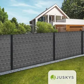 Juskys PVC Sichtschutzstreifen 0,19 x 35 m anthrazit 4er Set inkl. Befestigungsklemmen 120 St.