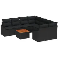 vidaXL Loungesofa 9-teiliges Garten-Sofa-Set mit Kissen Schwarz Polyrattan, 9 Teile