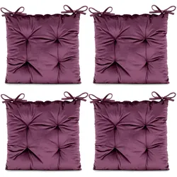 Stuhlkissen Aleksa 4er Set - Elegante Sitzkissen mit mit samtweichem Velvet Stoff Farbe:Pflaume