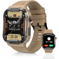 Carneedi Smartwatch Herren mit Telefonfunktion, 1,85" Militär Fitnessuhr 114 Sportmodi 5ATM Wasserdicht Blutdruckmessung Herzfrequenz Schrittzähler (Gelb)